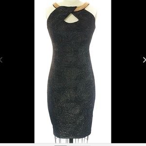 NWT Jax Black and Gold Embellished Neck Dress Sz 8
